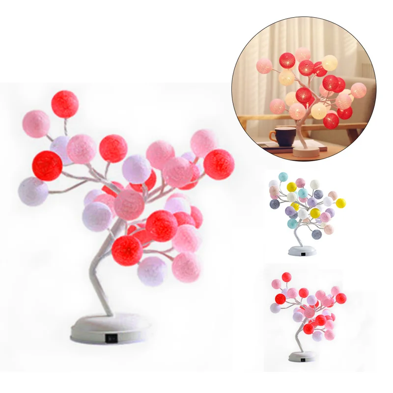 

20leds USB Power Christmas Cotton Ball Tree Shape Decor Night Light Table Lamp Desk Light for Festival Party Wedding Home Decor