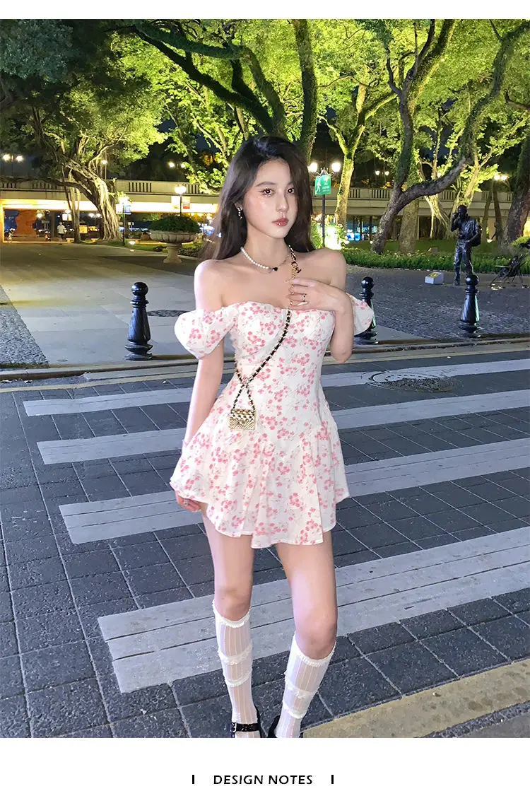 Dresses Women Mini Sexy Girls Soft Puff Sleeve Clubwear Female Simple Summer Lovely Print Ulzzang Street Style Holiday Chic Kpop long sleeve dress