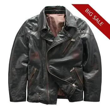 

2020 Vintage Brown Men American Style Biker's Leather Jacket Large Size XXXXL Genuine Cowhide Slim Fit Motorcycle Leather Coat