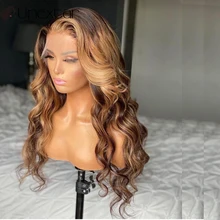 Aliexpress - Unextar Highlight Blonde Lace Part Wig Human Hair 13X4 Brazilian Honey Blonde 180% Ombre Human Hair Wigs For Women Left Part