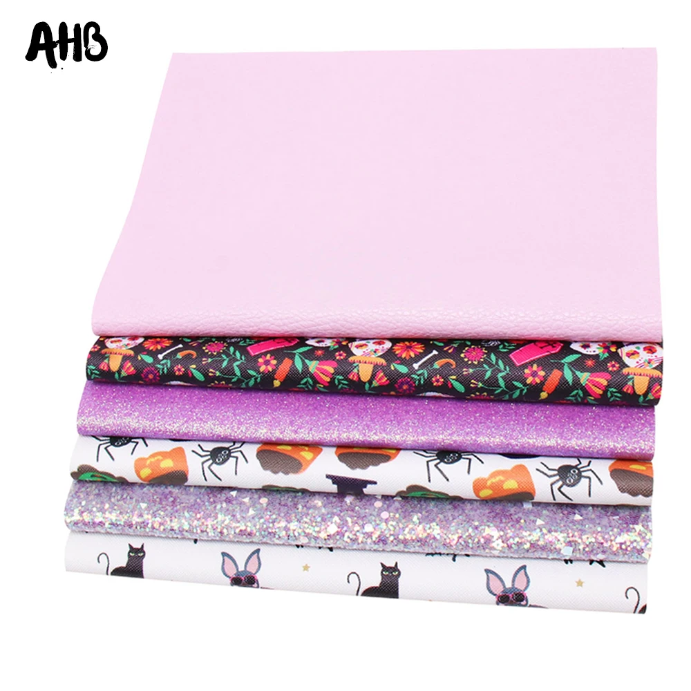 

AHB 6pcs 22 *30cm Halloween Synthetic Leather Sheet Ghost Faux Leather for Handmade Crafts DIY Hairbow Bags Crafts Bow Material