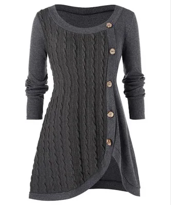 Длинный женский свитер размера плюс 5XL, неровные вязанные пуловеры, женские свитера, топы для девушек, джемпер для женщин, вязаные свитера - Цвет: Серый