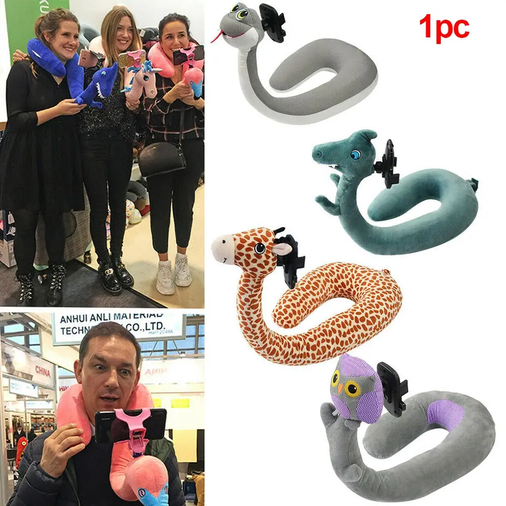 Memory Foam Neck Support Mobile Phone Holder Cute U Shaped Animal Design Head Rest Car Seat Portable Office Mesh Travel Pillow