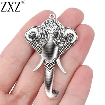 

ZXZ 10pcs Tibetan Silver Large Elephant Head Charms Pendants for Jewelry Making Findings 61x37mm
