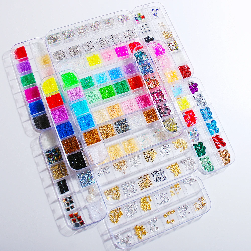12 Grid New Fashion High Quality Silver Punk Style Rivet AB Color Jelly Resin Rhinestone Glass Stone For DIY Nail Art Decoration