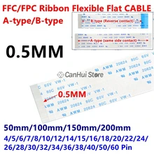 Câble plat Flexible FPC FFC, Type A/B, 0.5MM, 50/100/150/200mm, 4P 6/7/8/10/12/14/15/16/18, 10 pièces/20/22/26/28/30/32/34/38/40/50/60PIN