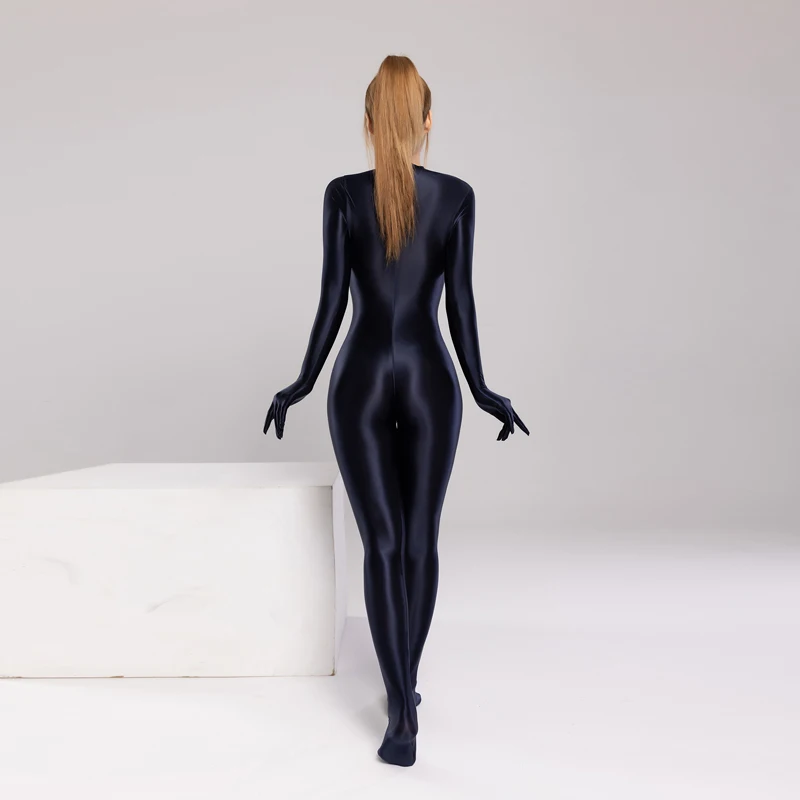Sexy Long Sleeve Bodysuit One-Piece Thong Silky Sexy Tights Shiny Pantyhose Shaping Rompers Jumpsuit Bathing Suits Candy Color