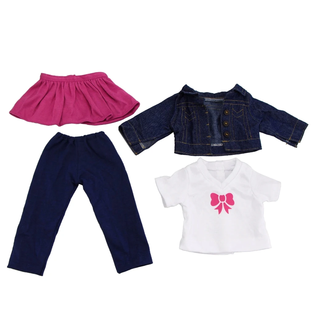 4pcs Jeans Suit Clothes For 18 inch  Doll Our Generation Doll Shirt Tops Outfits Jacket Trousers Pants Dress Skirt Shoes Accs