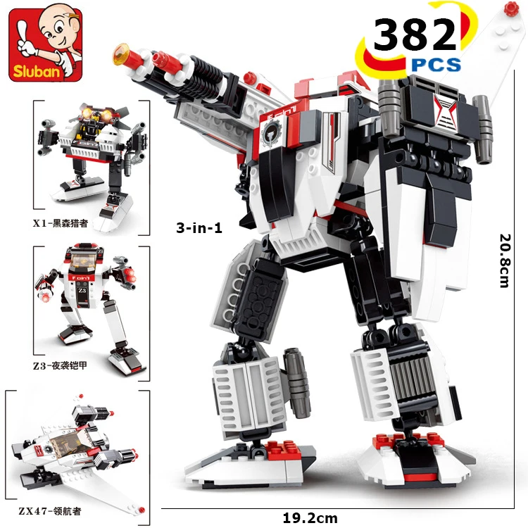 

SLUBAN robot transformation model 382 pcs 3-in1 X1 Z3 ZX47 building blocks toys for children blocks contain 3 figures