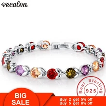 Vecalon очаровательные женские браслеты Mutil Цвет 5A Циркон Cz 925 пробы Серебряный Кристалл Вечерние свадебные браслеты для женщин ювелирные изделия
