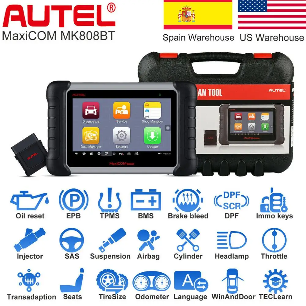 Mejor Compra Autel-herramienta de diagnóstico de coche MaxiCOM MK808BT, nuevo escáner OBD2, IMMO/EPB/SAS/BMS/TPMS/DPF, versión mejorada de MK808, 2021 p6Kla3no