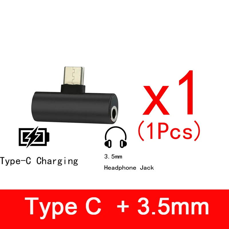 Двойные наушники 3,5 мм разъем типа C 2 в 1 аудио зарядное устройство конвертеры для Xiaomi Black Shark 2 Pro Mi9 чехол Chraging адаптер сплиттер - Цвет: 1pcs Black