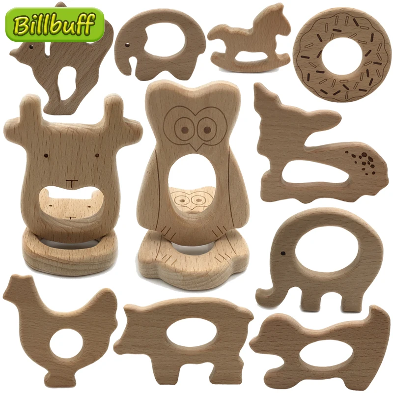 Детский Прорезыватель для зубов из бука деревянные кольца с изображением