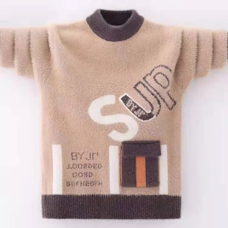 

New Boys Mink Sweaters 3-13 Years Old Letter Children's Clothing Long Sleeve Autumn and Winter O-Neck Kids Casual Clothes