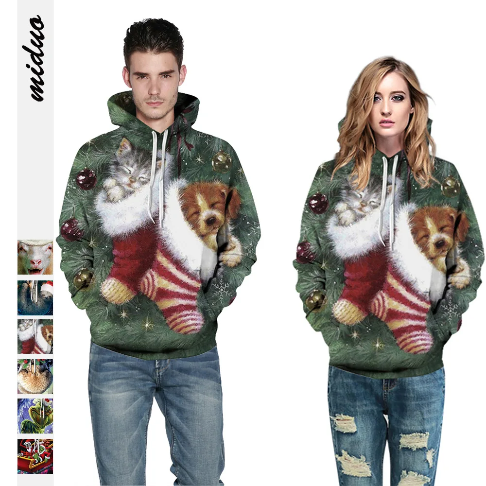 

Popular Christmas Puppy Digital Printing Couple's Sweater Cosplay Autumn and Winter New Long-Sleeved Sports Baseball Uniform