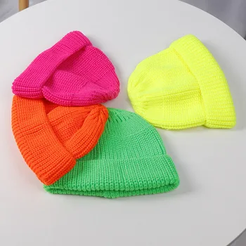 

New Candy color Baby knit hat autumn and winter new fluorescent color baby wool hat wild child melon caps kids photography props