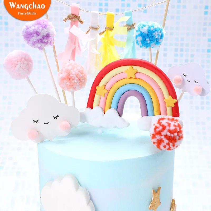 Красочные Fimo 3D Радужные облака для Топпер для торта «С Днем Рождения» свадебное украшение для торта обертка забавные вечерние принадлежности для кексов