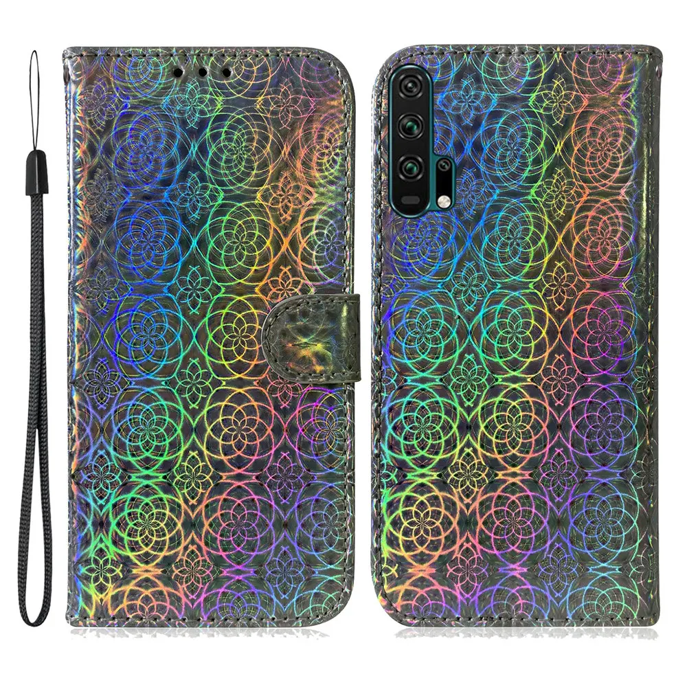Блестящая градиентная Лазерная Радуга чехол для huawei Honor 20 9 10 Lite 7A 8A 8X 9X Pro 7S 8S 10i 20i откидной кожаный чехол-Бумажник для телефона
