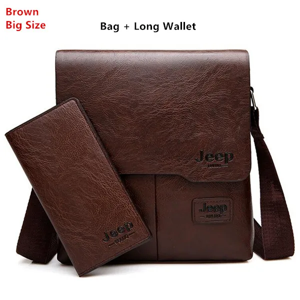 JEEP BULUO Man's Bag 2PC/Set Men Leather Messenger Shoulder Bags Business Crossbody Casual Bags Famous Brand Male Drop Shipping Brown 1505-2-8068