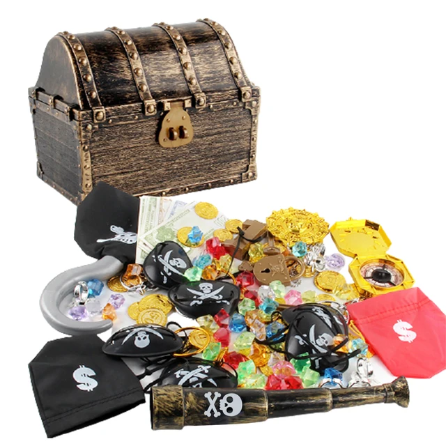 143pcs Plastic Gold Treasure Coins Captain Pirate Party Pirate Treasure Chests Child Treasure Chests Gold Coin Jewelry Gems Toy 2