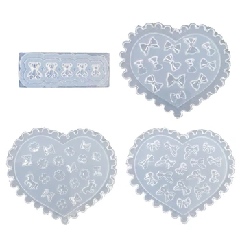 

4Pcs Silicone Jewelry Mold Flower Bowtie Bear Resin Mold Epoxy Resin Casting Mold DIY Nail Art Craft Jewelry Tools Kit