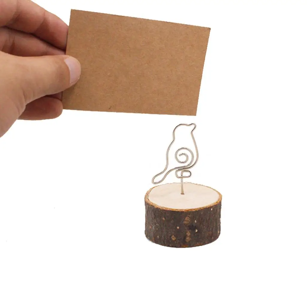 10pcs Bird Card Holder Stand Wire Photo Clip w/ Wooden Base Wedding Table Decor Picture Photo Display Menuo Card Case Ornament