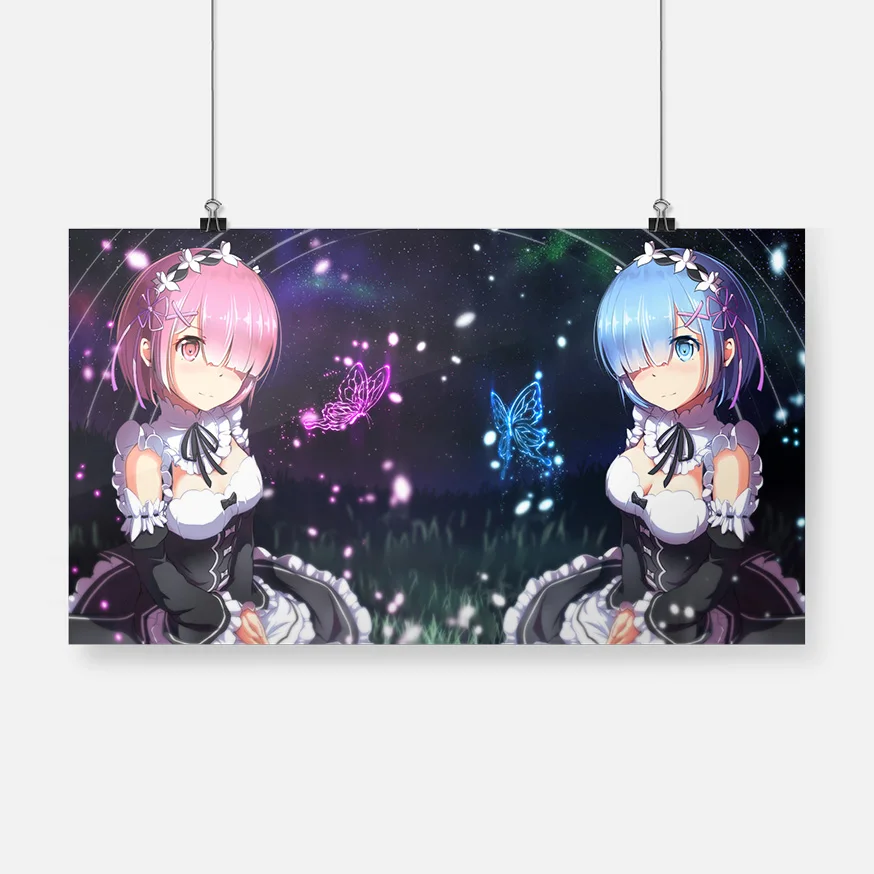 Аниме девушка Re Zero Rem Ram плакат Холст Картина модное настенное Искусство Декор