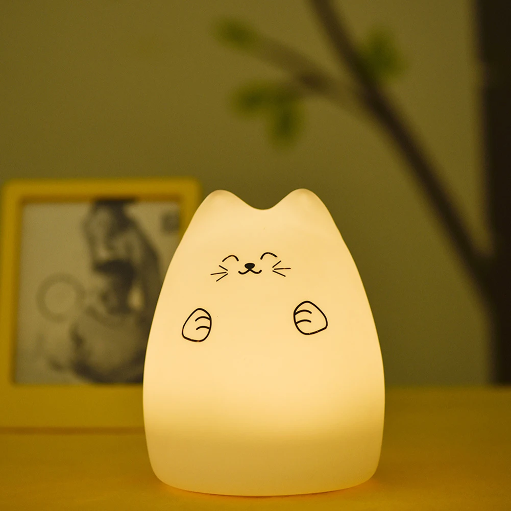 7 colourful Touch Sensor Silicone Cat LED Night lamp desk light battery creative rechargable bulb for baby bedroom luminar