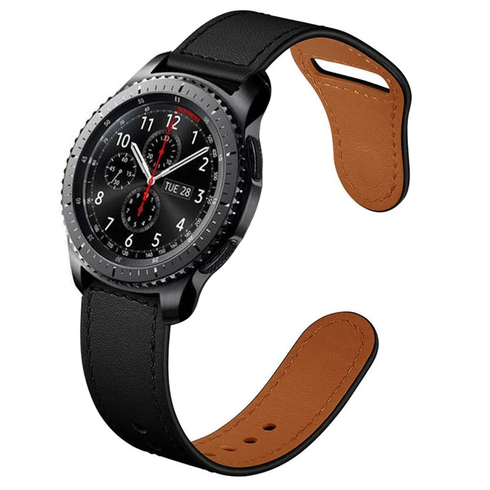 black Кожаный ремешок для Samsung gear S3 s2 sport 20 мм 22 мм ремешок для часов huami amazfit bip huawei gt 2 Galaxy Watch Active 42 мм 46 мм - Цвет ремешка: black