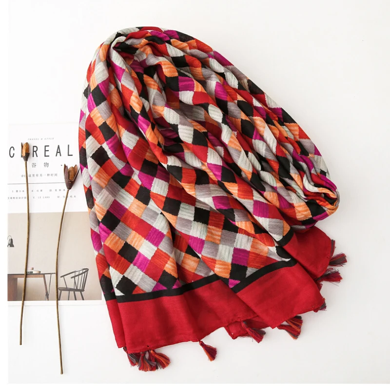 Fashion Women grid Scarf Long size 180x90cm Cotton scarves Winter Lady Scarves Soft Shawl Wrap Scarf Elegant for Christmas  (12)