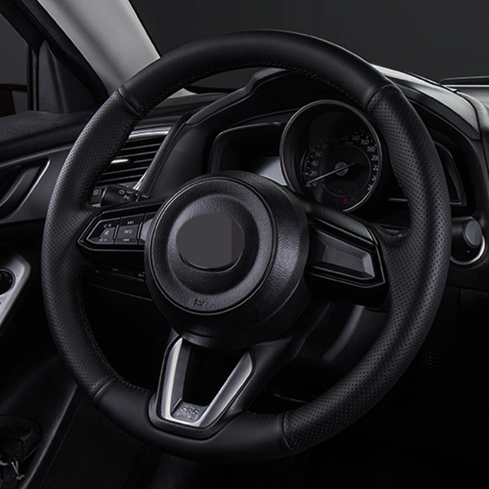 

DIY Black Faux Leather Steering Wheel Cover For Mazda Axela Atenza Mazda 6 CX-5 CX5 CX-4 CX4 CX-7 MX5 15in 38cm Comfortable