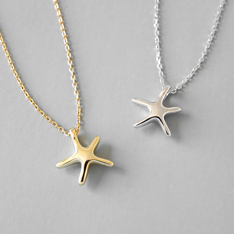 

Xt175 Korean-style S925 Fine Silver Simple Starfish Five-pointed Star Short Clavicle Necklace Charm Students Women's Silver Acce