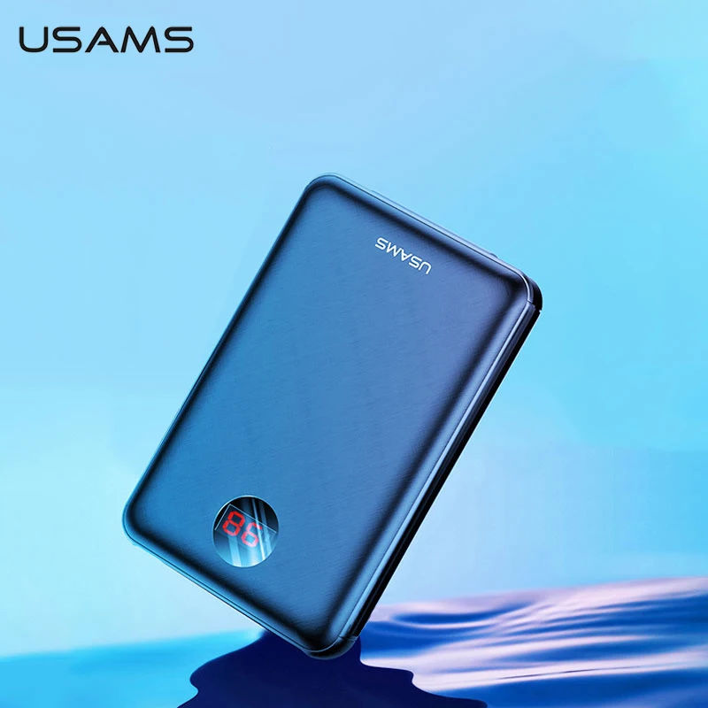 USAMS-Banco de energía con pantalla LED, Mini batería externa, Banco de energía con Cable USB para xiaomi mi y iPhone
