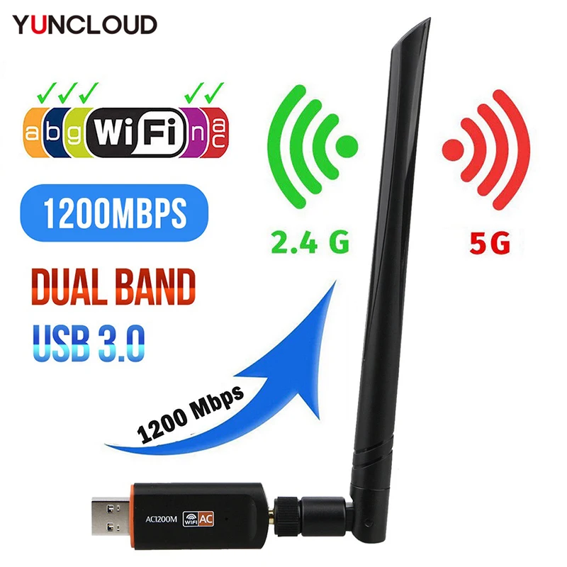 Мини-адаптер Wi-Fi беспроводной драйвер USB 1200 Мбит/с 600 Lan Ethernet 2 4G 5G Двухдиапазонная