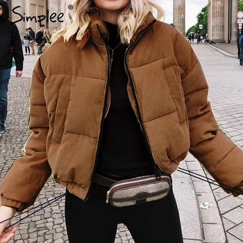 

Simplee Casual winter women corduroy parkas Thick soft drawstring female warm padded coat Fashion streetwear ladies overcoats
