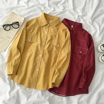 

Fashion Design Striped Women Shirts Autumn New Long-Sleeved Pocket Loose Casual All Match Female Outwear Tops