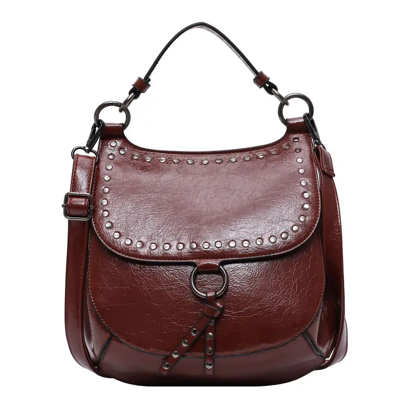 

Rivet Saddle Bag Women Luxury Brand Designer Handbags Female High Quality Pu Leather Shoulder Bags Ladies Fashion Messenger Bag