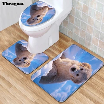 

Thregost Non Slip Bath Mat Toilet Cover Animal Print Carpet Bath Toilet Floor Mats Flannel Foam Pad WC Rug Bath Rug Set 3pcs