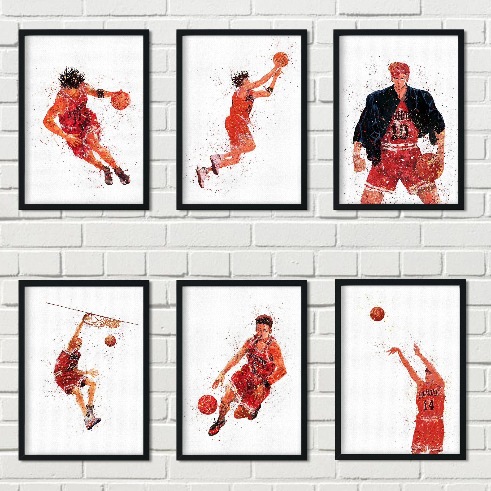Watercolor Slam Dunk Wall Art Print Home Decor Canvas Painting Anime Nordic Boy Bedroom Simple Poster Frame Gift | Дом и сад