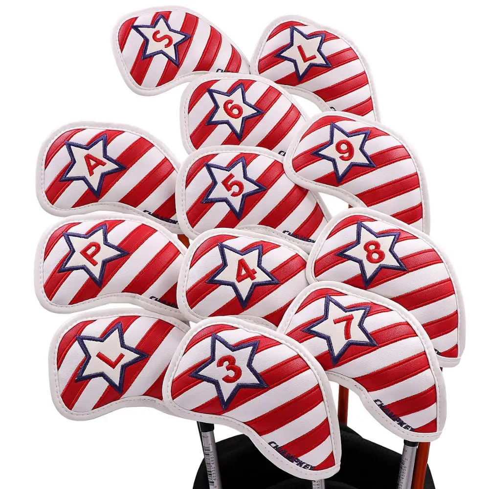 

12Pcs/set Golf Club Iron Head Cover PU Leather National Flag Headcover Waterproof Golf Club Headcover