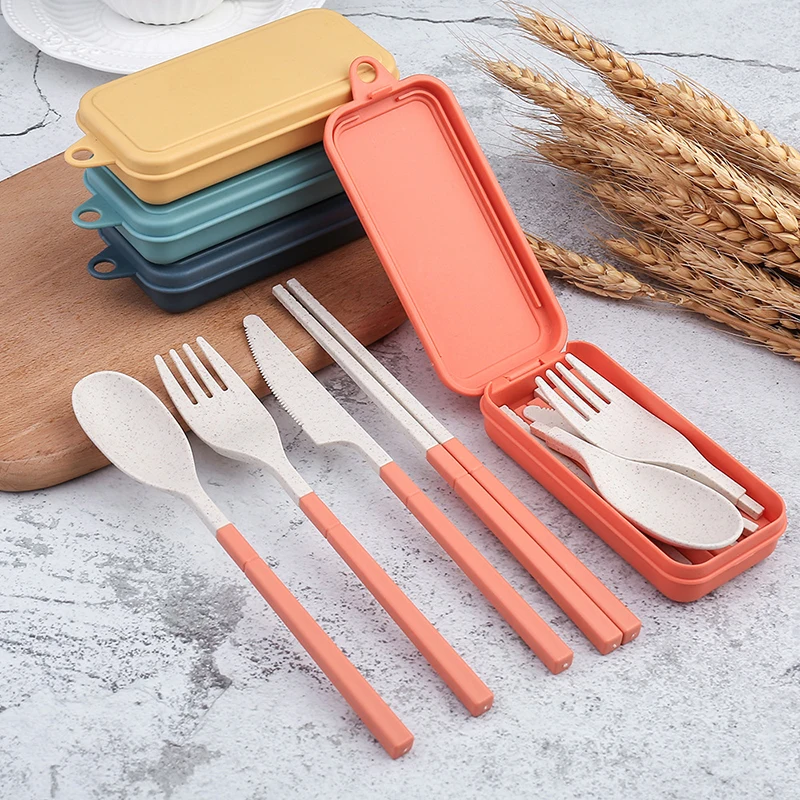 Portable Reusable Spoon Fork Travel Chopsticks Folding Tableware Cutlery Set 