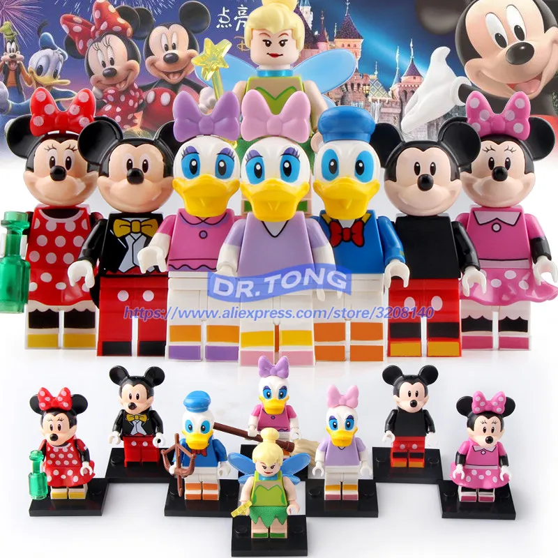 

8PCS/LOT Cartoon Movie Action Figures Minnie Donald Duck Mickey Daisy Bottle Mop Building Blocks Dolls Figures Toys L074-L081