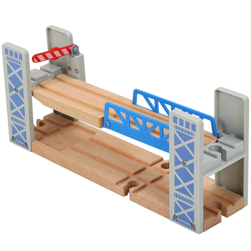 Vías de tren de madera, accesorios de vías de doble capa, puente educativo, túnel de juguetes, puente cruzado, pista de madera