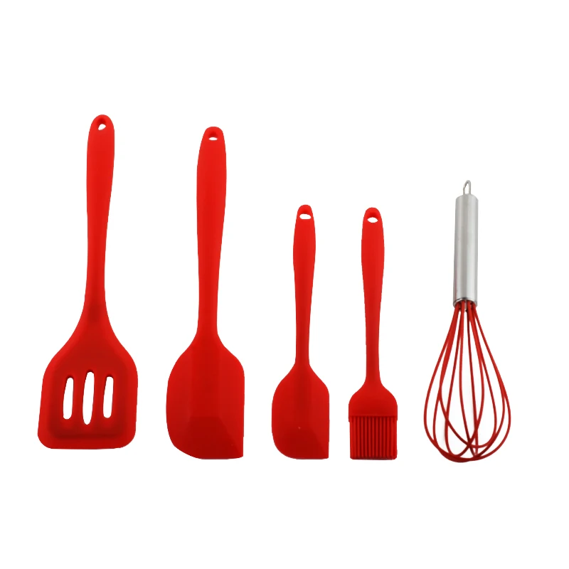  5Pcs Silicone Kitchen Utensils Set Non-stick Turner Spatula Scraper Basting Brush Egg Beater Blende