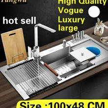 Квартира кухня ручная раковина двойной паз многофункциональный мыть овощи 4 мм 304 Нержавеющая сталь 100x48 см