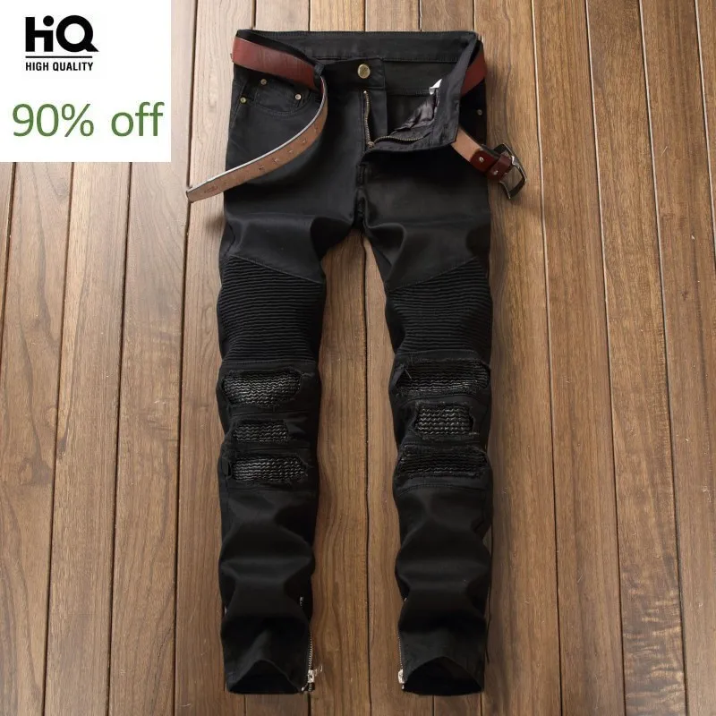 

2020 Spring Fashion Brand Distressed Begger Men's Jeans Straight Full Length Black Red Cowboy Pants Man Casual Biker Jean Male