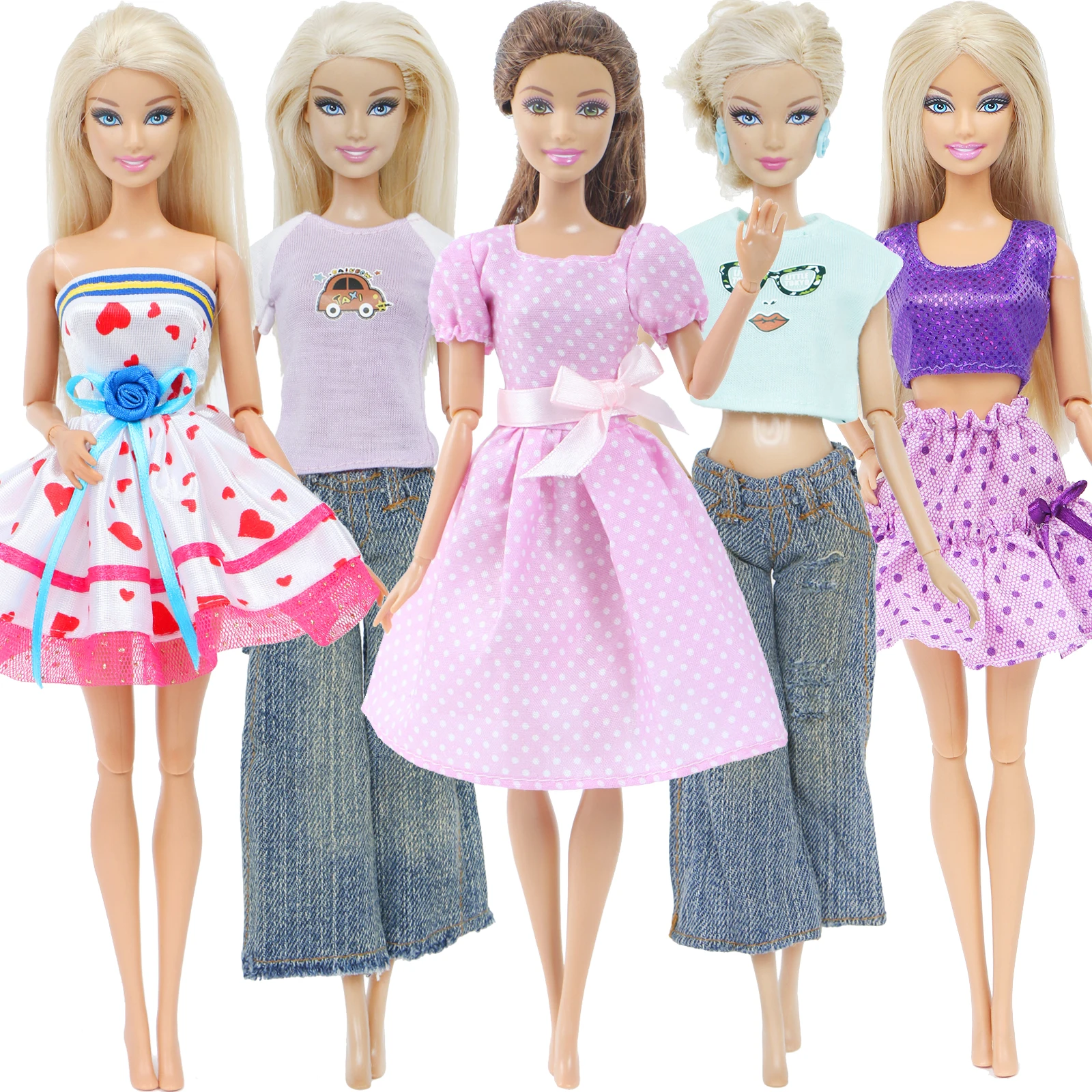 Best  5 Pcs/Lot Lady Daily Sports Outfits Blouse Pants Trousers Dress Clothes for Barbie Doll House Acces