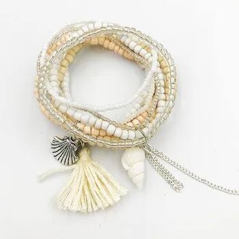 

Bohemian Multilayer Candy Color Beads shell Tassel Charm Bracelets Elastic Stretch Women Fashion Jewelry