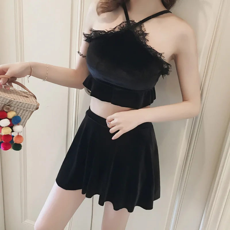

2018 New Style Graceful du dou shi Skirt Split Type Gold Velvet Swimming Suit Women's Conservative Boxer Library Belly Covering