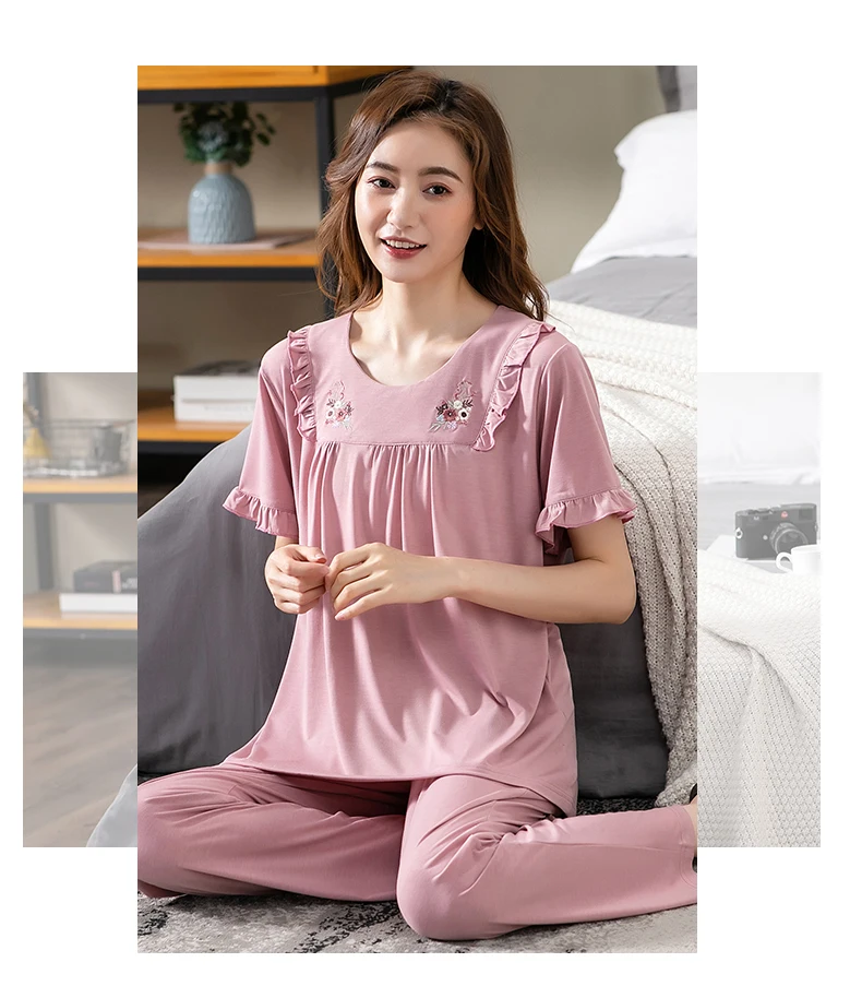 sexy pajama sets for women Women Pajama Sets Modal Cotton Pijamas Mujer Sleepwear Lady Short Sleeve Summer Nightwear Femme 2 Pieces Sets Lace Homewear XXXL womens pyjama sets